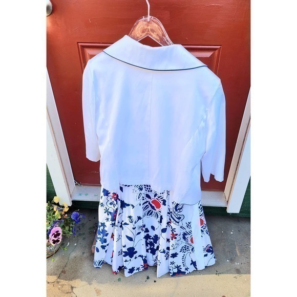 Vintage Raflen Red White‎ Blue Short Sleeve Shift Dress Jacket Set - Picture 4 of 8